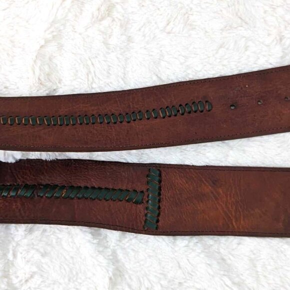 Detailed Stitching Genuine Leather Belt with Silver Belt Buckle made in Mexico main image 7